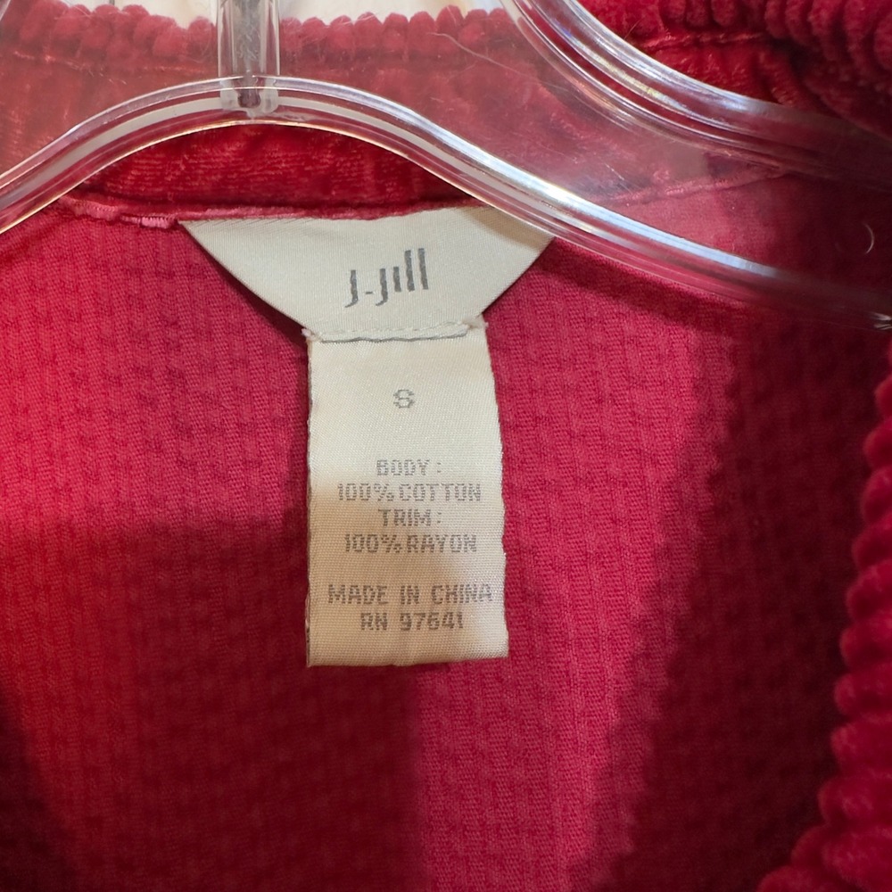 J Jill Shirt Red Corduroy Button Front Shirt Top Outdoor Casual Velvet Insert S - Picture 3 of 4